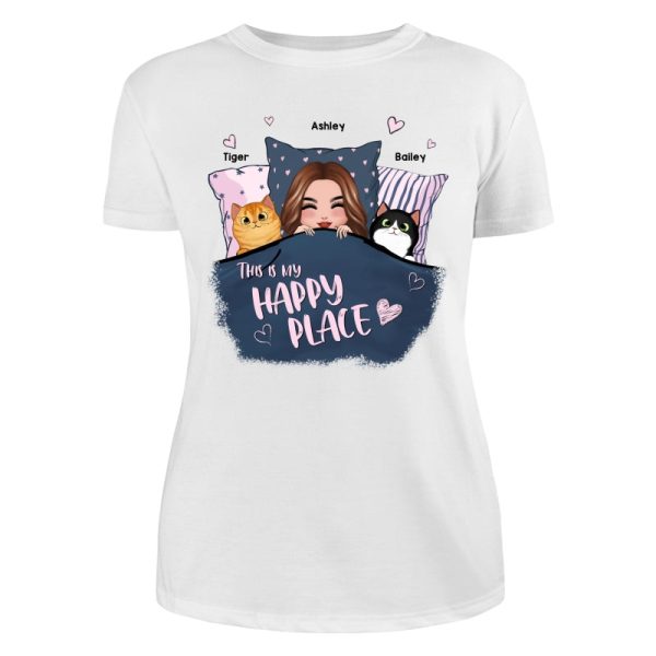 This Is My Happy Place Cat Mom Personalized Shirt on Sale - Image 4