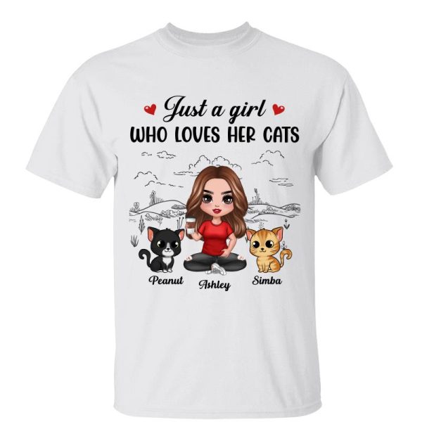 A Girl Loves Her Cats Sketch Background Personalized Shirt For Sale