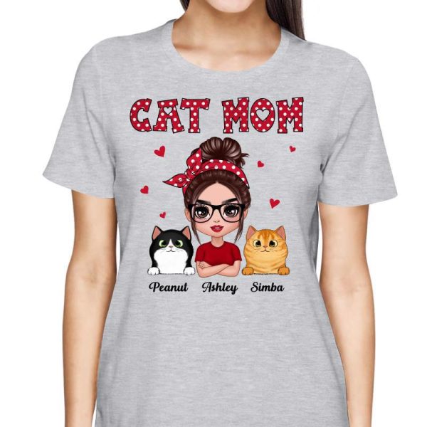 Polka Dot Pattern Doll Cat Mom Gift For Cat Lovers Personalized Shirt Hot on Sale - Image 2