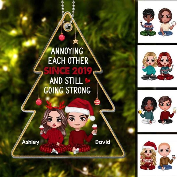 Annoying Each Other Doll Couple Christmas Tree Shape Personalized Acrylic Ornament Hot on Sale - Image 2