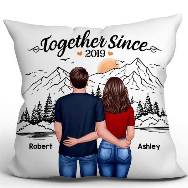 Mountain Simple Sketch Couple Back View Personalized Pillow Discount