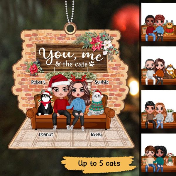 You Me & The Cats On Sofa Personalized Wooden Ornament Hot on Sale - Image 3
