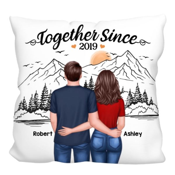 Mountain Simple Sketch Couple Back View Personalized Pillow Discount - Image 3