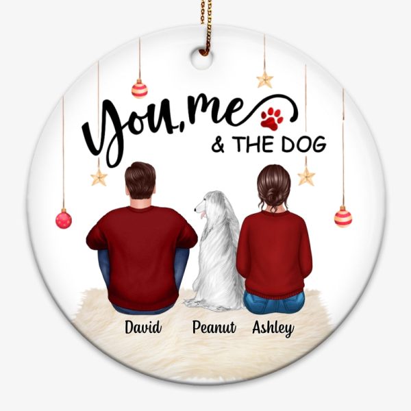 Couple & Dog Cat Back View Personalized Circle Ornament Online Hot Sale - Image 3
