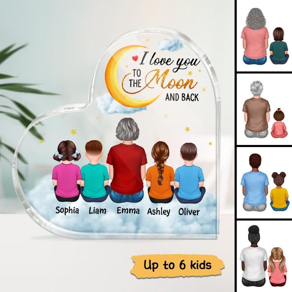 Mom Grandma Kids To The Moon Personalized Acrylic Heart Plaque For Sale - Image 2