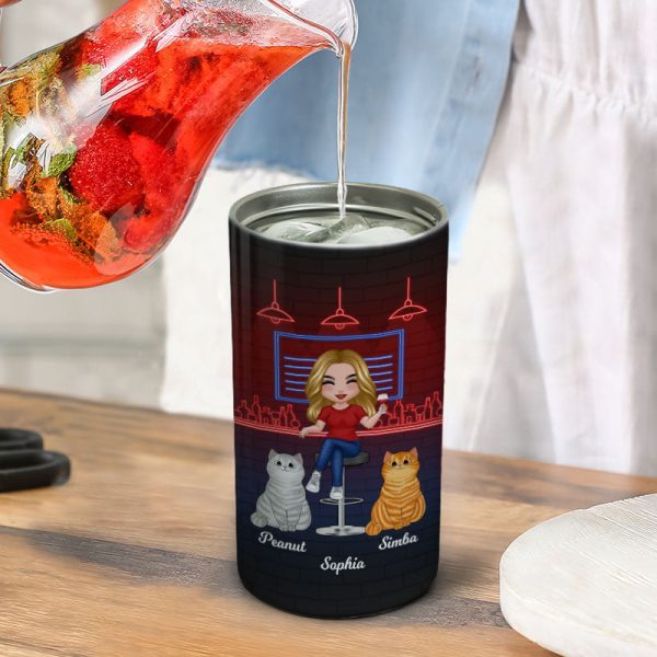 Cat Mom Cannot Survive On Wine Alone Neon Light Multi-Use Tumbler - Personalized 4 In 1 Can Cooler - Gift For Cat Mom & Wine Lover For Discount - Image 4