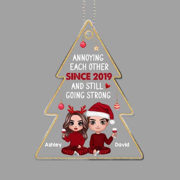 Annoying Each Other Doll Couple Christmas Tree Shape Personalized Acrylic Ornament Hot on Sale