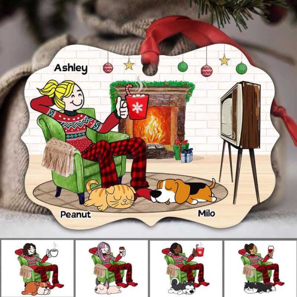A Girl And Her Dog Cat Personalized Christmas Ornament For Discount