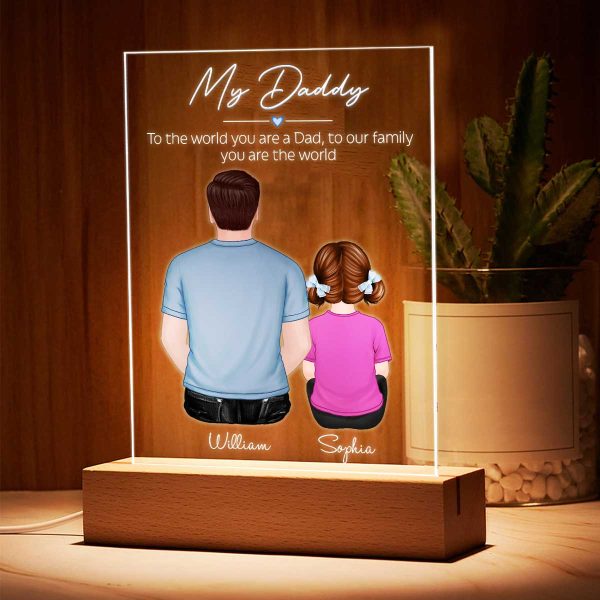 Daddy You Are The World Personalized Plaque LED Night Light - Acrylic LED Lamp - Gift For Dad For Cheap - Image 3