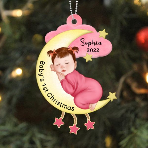 Newborn Baby Sleeps On Moon Personalized Acrylic Ornament Online - Image 4