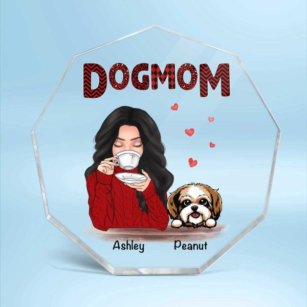 Dog Mom Red Patterned Personalized Nonagon Acrylic Plaque Online - Image 2