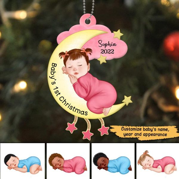 Newborn Baby Sleeps On Moon Personalized Acrylic Ornament Online - Image 2