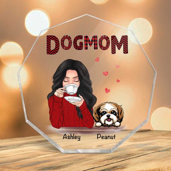 Dog Mom Red Patterned Personalized Nonagon Acrylic Plaque Online - Image 3
