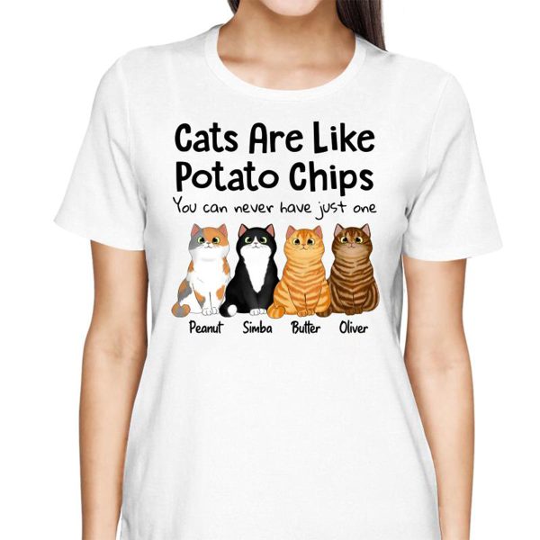 Cats Are Like Potato Chips Fluffy Cat Gift For Cat Lover Personalized Shirt Hot on Sale - Image 2