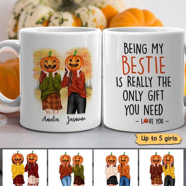 Best Friends Sisters Pumpkin Head In The Forest Personalized Mug on Sale