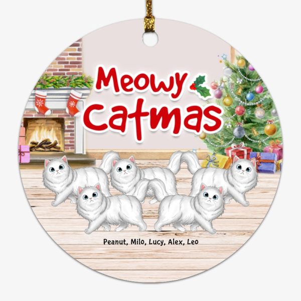 Winter Wonderland Walking Fluffy Cats In Snow Personalized Circle Ornament Online - Image 4