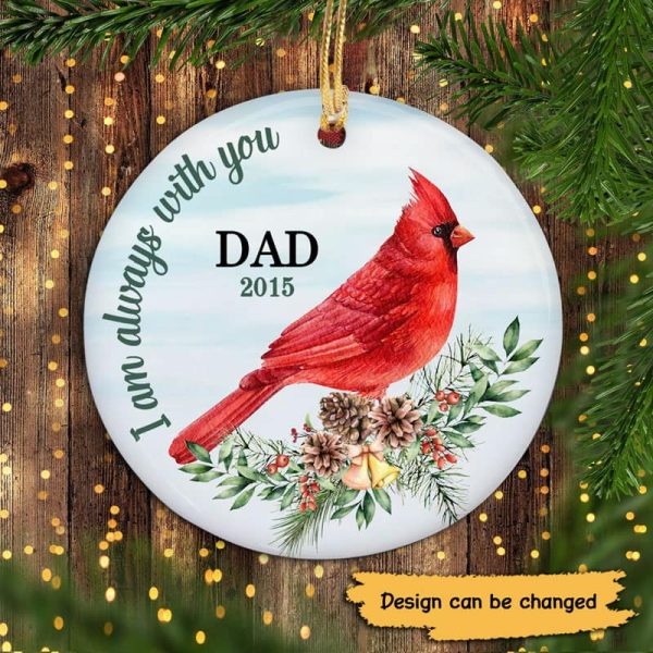 Always With You Cardinal On Branch Memorial Personalized Circle Ornament Discount - Image 2