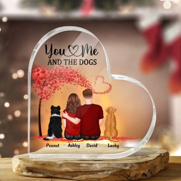 Couple Sitting Back View You Me & The Dog Cat Pets Personalized Heart Plaque Discount - Image 3