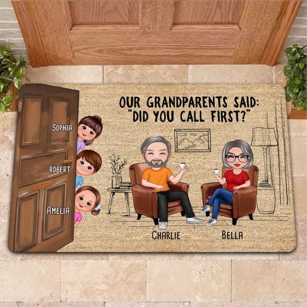 Cute Kids Peeking On Door Did You Call Personalized Doormat For Sale - Image 2