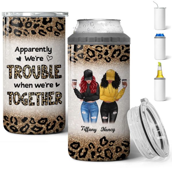 Leopard Modern Girls Front View Besties Personalized 4 In 1 Can Cooler For Sale
