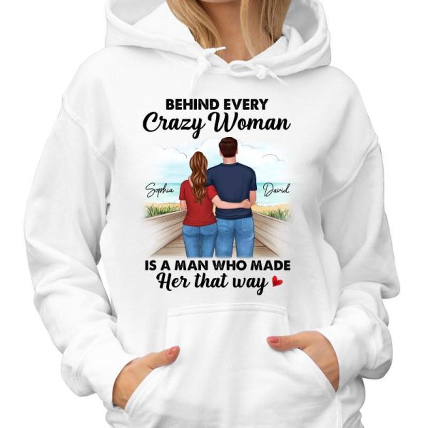 Behind Every Crazy Woman Couple Funny Summer Personalized Shirt on Sale - Image 4