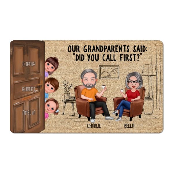 Cute Kids Peeking On Door Did You Call Personalized Doormat For Sale - Image 5