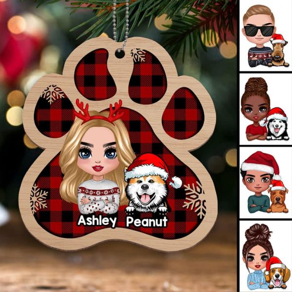 Dog Mom Dog Dad Paw Shape Christmas Personalized Wooden Ornament For Sale - Image 2