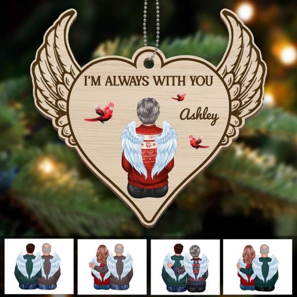 Always With You Heart Wings Memorial Personalized Wooden Ornament Cheap - Image 3