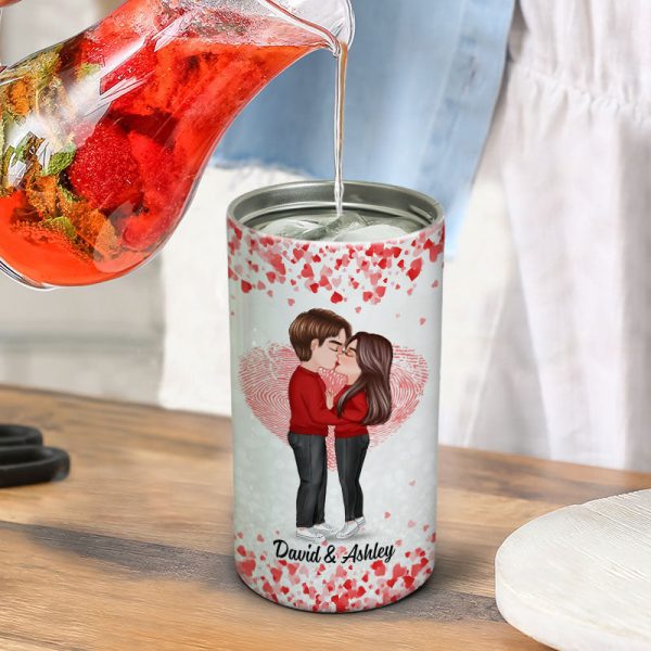 Couple Kissing Flying Heart Valentine‘s Day Gift Personalized Multi-use Tumbler 4 In 1 Can Cooler For Cheap - Image 4