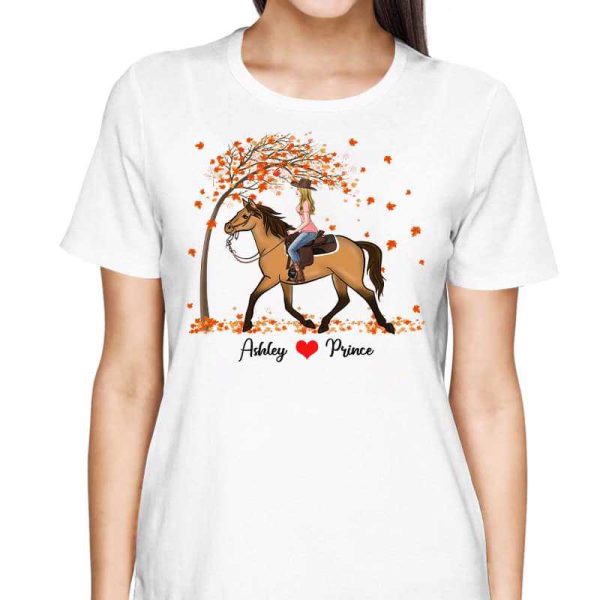 Fall Season Girl Loves Horse Personalized Shirt Sale - Image 2