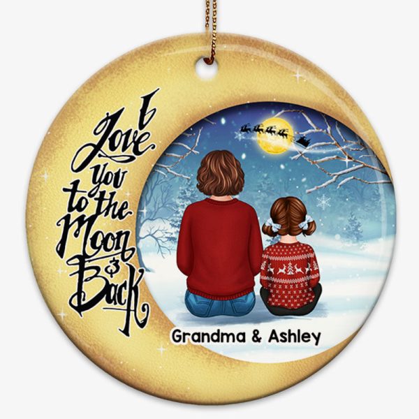 Moon Snow Love To The Moon Grandma & Grandkid Back View Personalized Circle Ornament on Sale