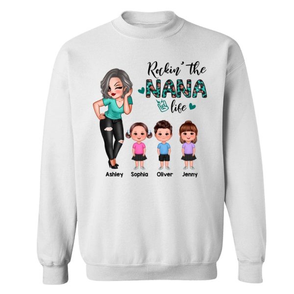 Rockin‘ The Grandma Life Doll Turquoise Rose Gold Leopard Pattern Personalized Shirt Sale - Image 2