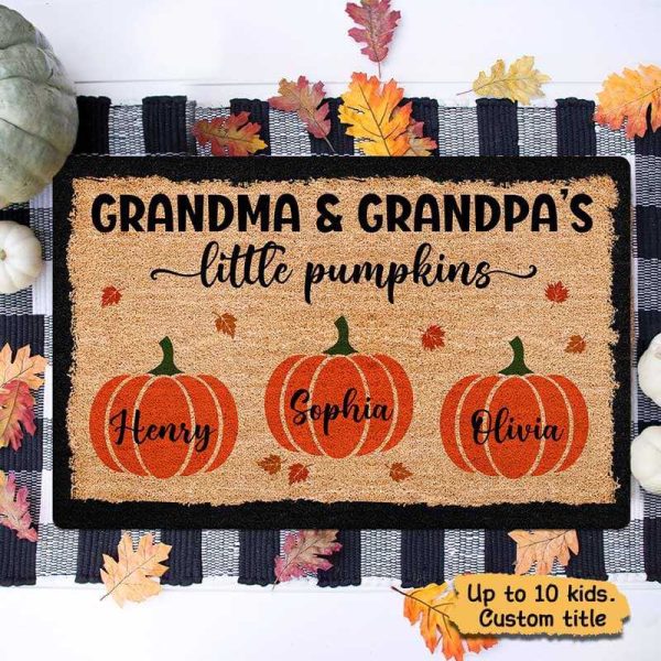 Grandparents Little Pumpkins Welcome Personalized Doormat For Sale