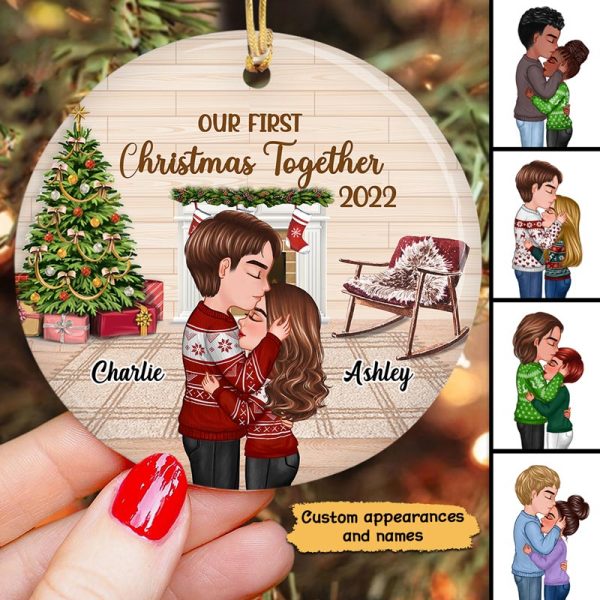 Doll Couple Kissing In House Christmas Personalized Circle Ornament Hot on Sale - Image 2