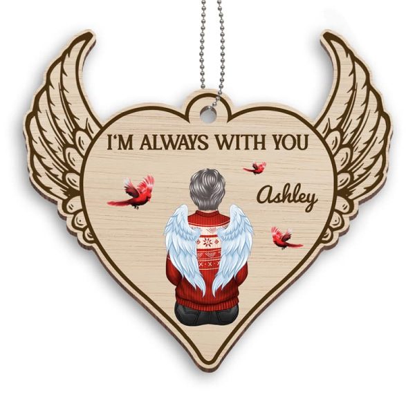 Always With You Heart Wings Memorial Personalized Wooden Ornament Cheap