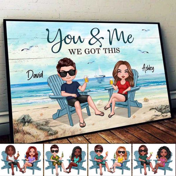 Doll Couple Sitting Beach Landscape Personalized Horizontal Poster on Sale
