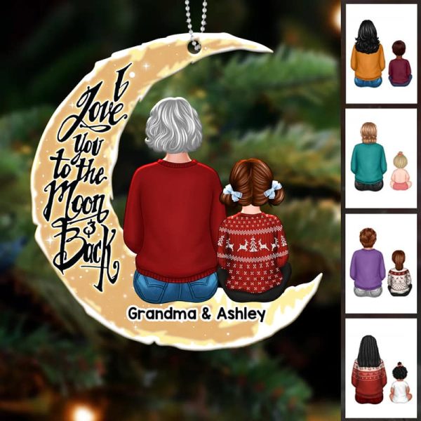 Grandma Grandkids On Moon Personalized Wooden Ornament Discount