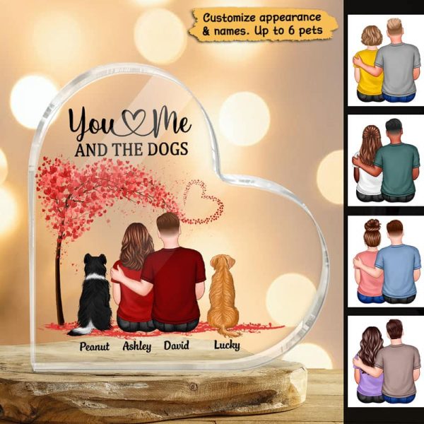 Couple Sitting Back View You Me & The Dog Cat Pets Personalized Heart Plaque Discount - Image 2