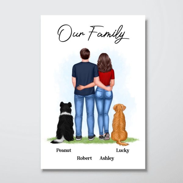 Couple And Dog Cat Back View Personalized Vertical Poster For Sale - Image 3