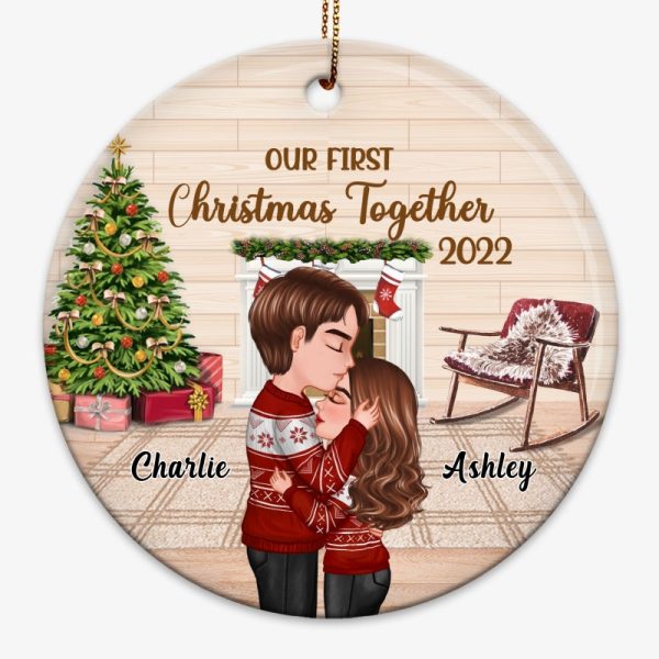 Doll Couple Kissing In House Christmas Personalized Circle Ornament Hot on Sale - Image 3