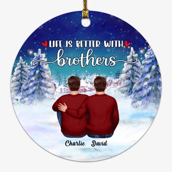 Siblings Sister Brother Besties Sitting Christmas Night Personalized Circle Ornament Hot on Sale - Image 4