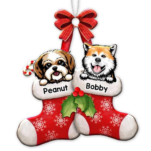 Peeking Dog On Christmas Stocking Personalized Wooden Ornament For Discount