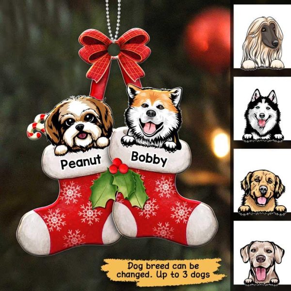 Peeking Dog On Christmas Stocking Personalized Wooden Ornament For Discount - Image 2