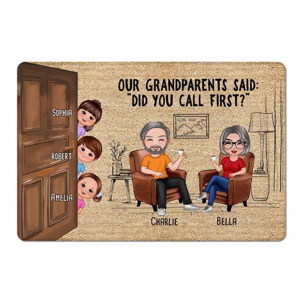 Cute Kids Peeking On Door Did You Call Personalized Doormat For Sale