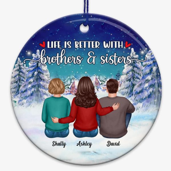 Siblings Sister Brother Besties Sitting Christmas Night Personalized Circle Ornament Hot on Sale