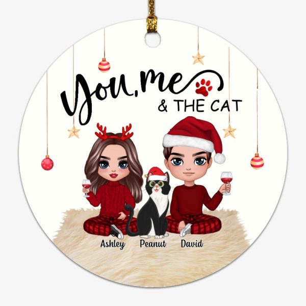 Doll Couple Sitting With Cats Christmas Personalized Circle Ornament For Discount - Image 4