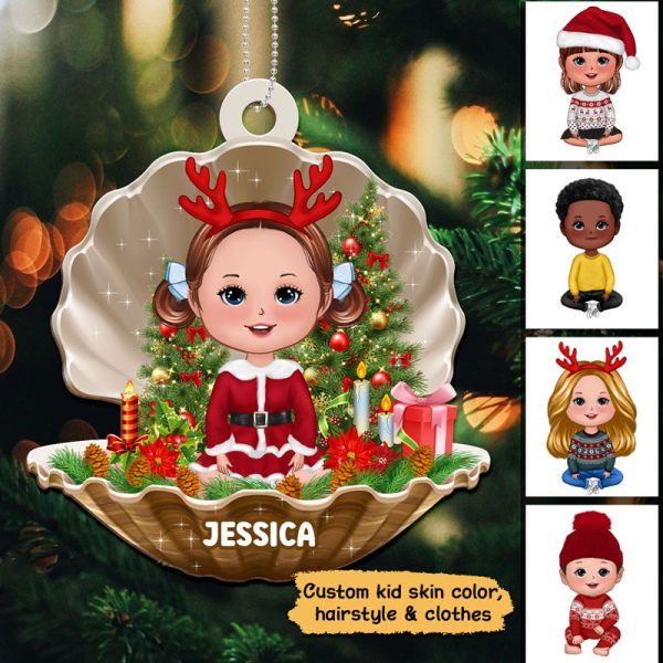 Doll Kids In Pearl Shell Christmas Personalized Wooden Ornament on Sale - Image 2