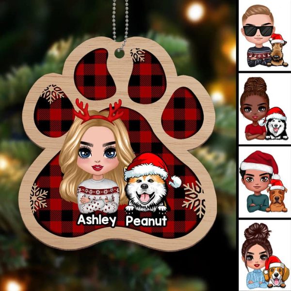Dog Mom Dog Dad Paw Shape Christmas Personalized Wooden Ornament For Sale - Image 3