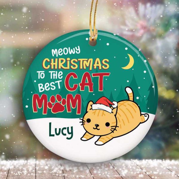 Meowy Christmas To The Best Cat Mom Personalized Circle Ornament Online now - Image 2