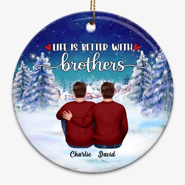 Siblings Sister Brother Besties Sitting Christmas Night Personalized Circle Ornament Hot on Sale - Image 3